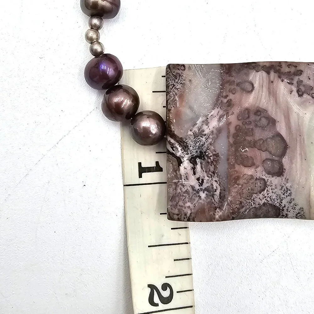 Peacock Baroque Pearl Purple Agate Pendant Sterling Silver Necklace 16